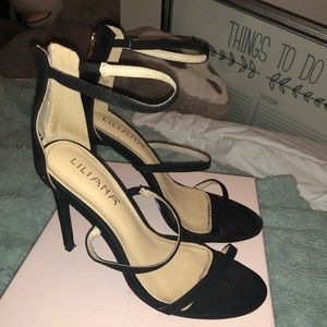 Black 3 strap ankle heels